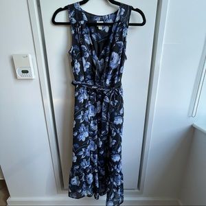 A New Day Black & Blue Floral Tie Dress